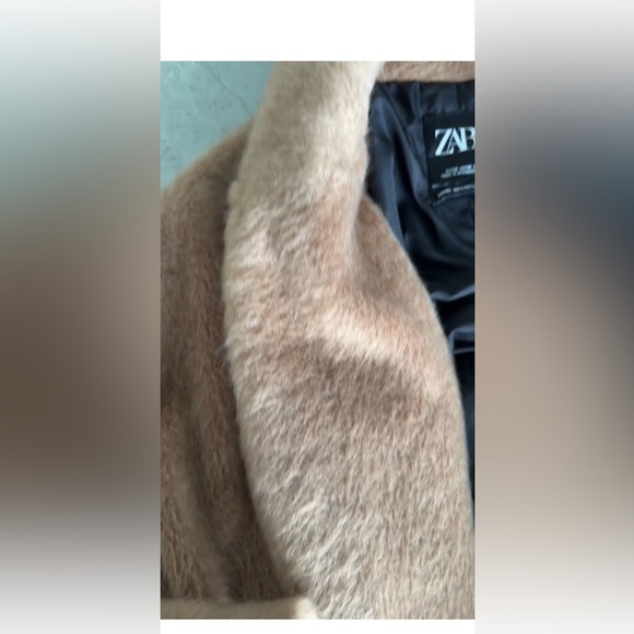 ZARA Faux Fur Teddy Tie Waist Coat Camel Small - Picture 5 of 16